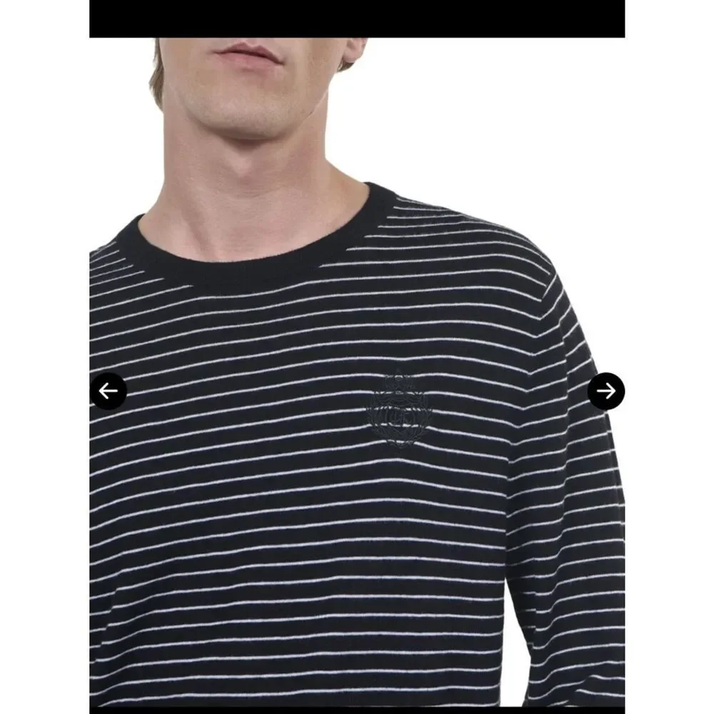 $355 The Kooples Embroidered Blazon Crewneck Sweater In Black/White  NWT